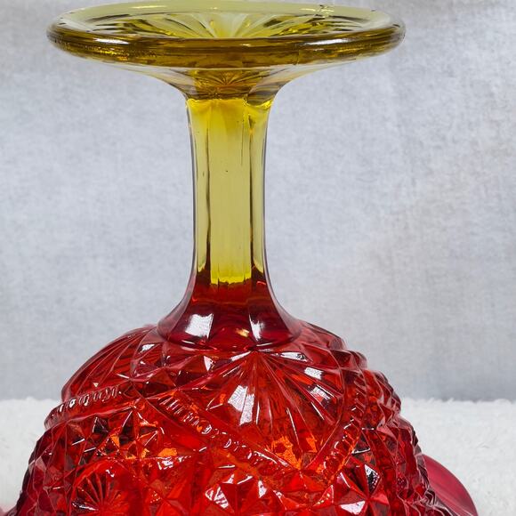 L. E. Smith Glass Amberina Red To Orange Glow Footed Compote Dish Bowl Vintage - Picture 4 of 16
